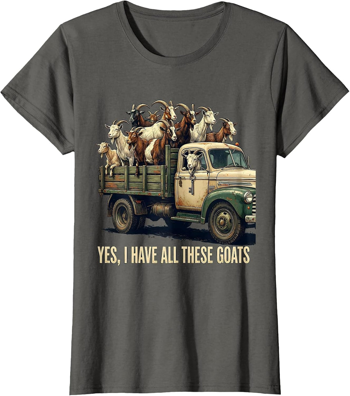 Women's Yes I Have All These Goats Vintage Funny Goat Lover Farmer T-Shirt - Asphalt Grey