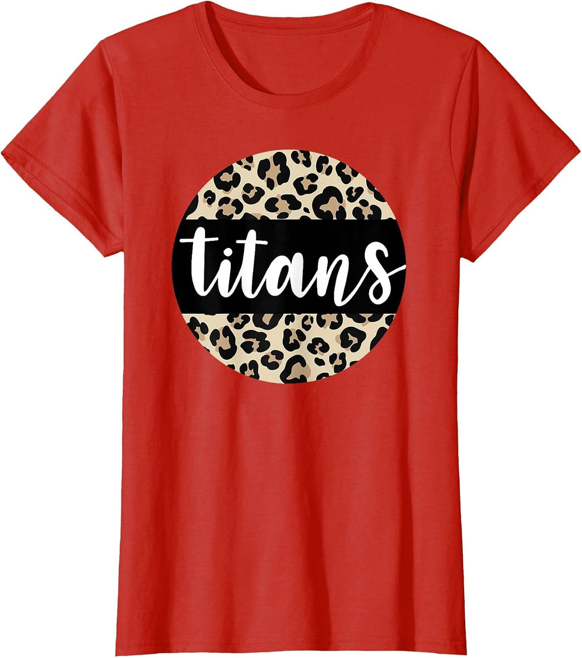 Leopard Print Titans Team Mascot School Spirit Game Night T-Shirt - Red