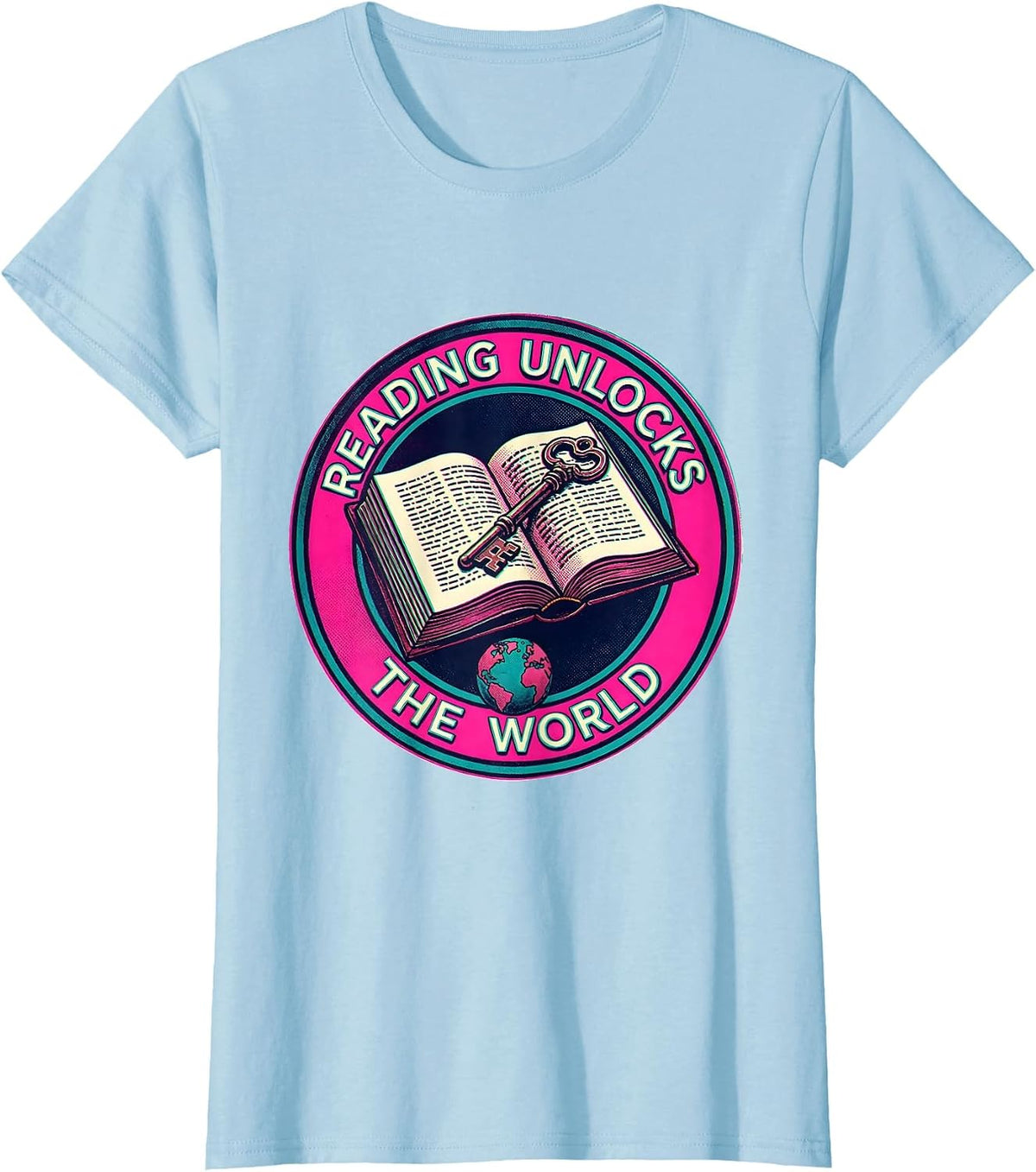 Reading Unlocks the World Teacher Design T-Shirt - Baby Blue