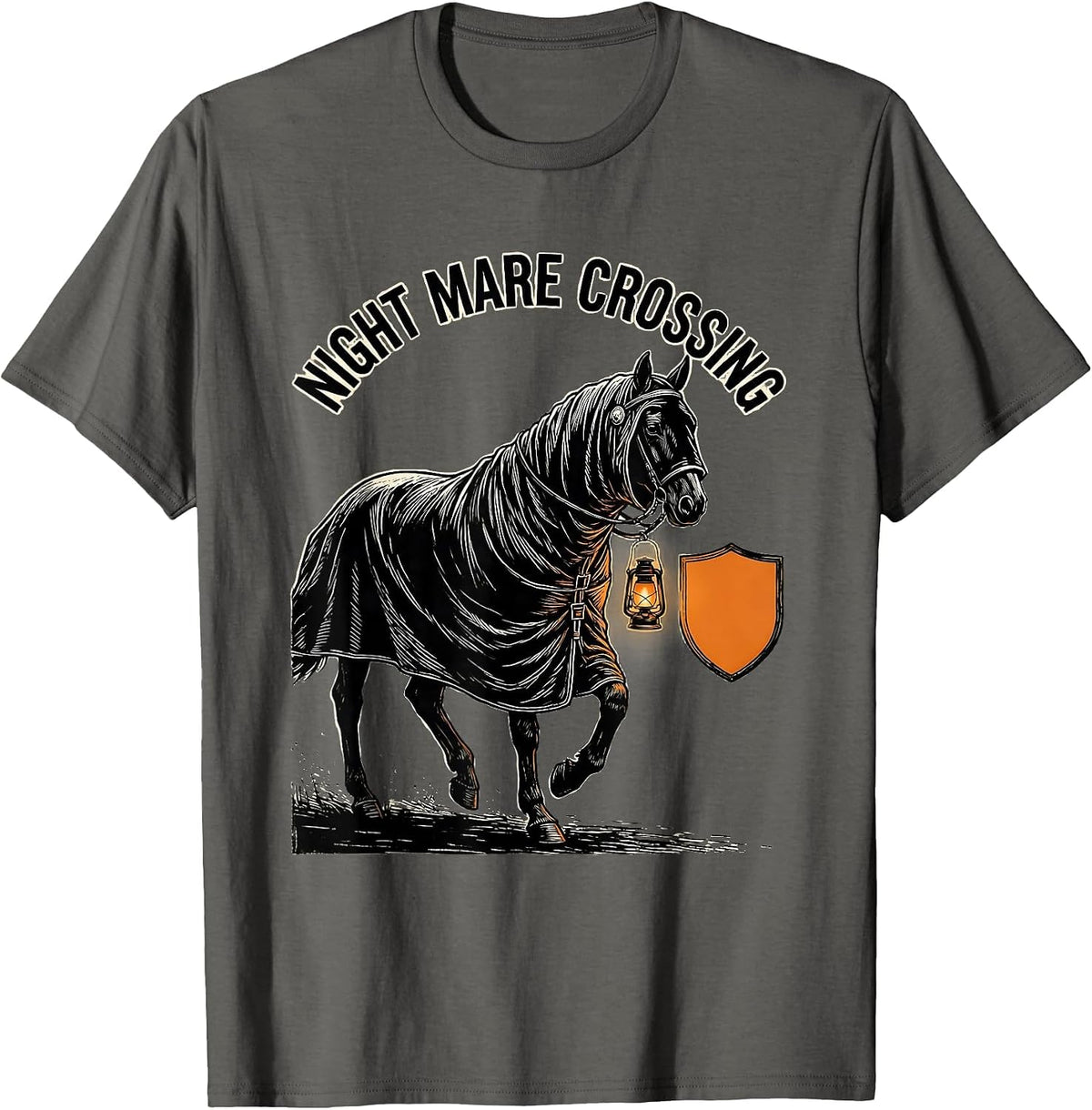 Night Mare Crossing Spooky Horse Ghost Halloween Equestrian T-Shirt - Asphalt Grey