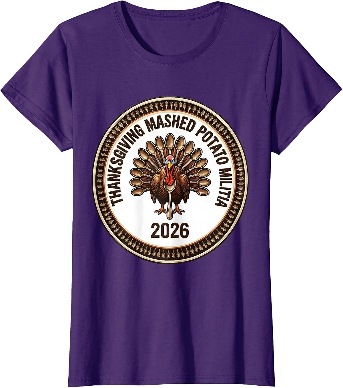 Women's Thanksgiving Mashed Potato Militia 2026 Funny T-Shirt - Purple