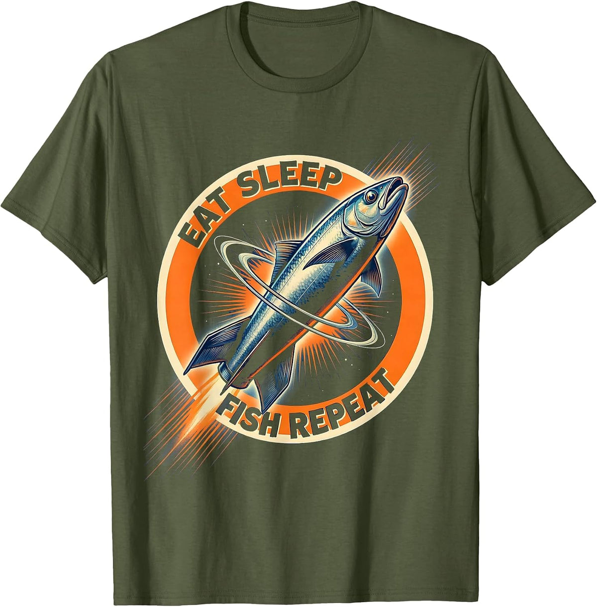 Eat Sleep Fish Repeat Fishing Lover Design T-Shirt - Olive Green