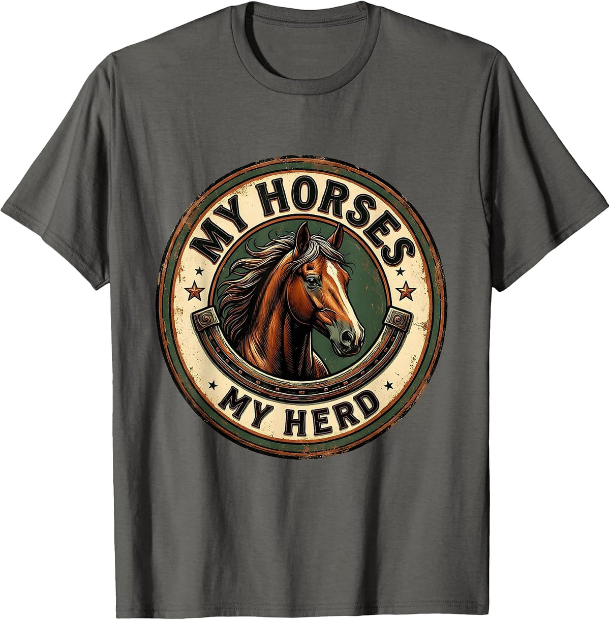 My Horses, My Herd Vintage Equestrian Design T-Shirt - Asphalt Grey
