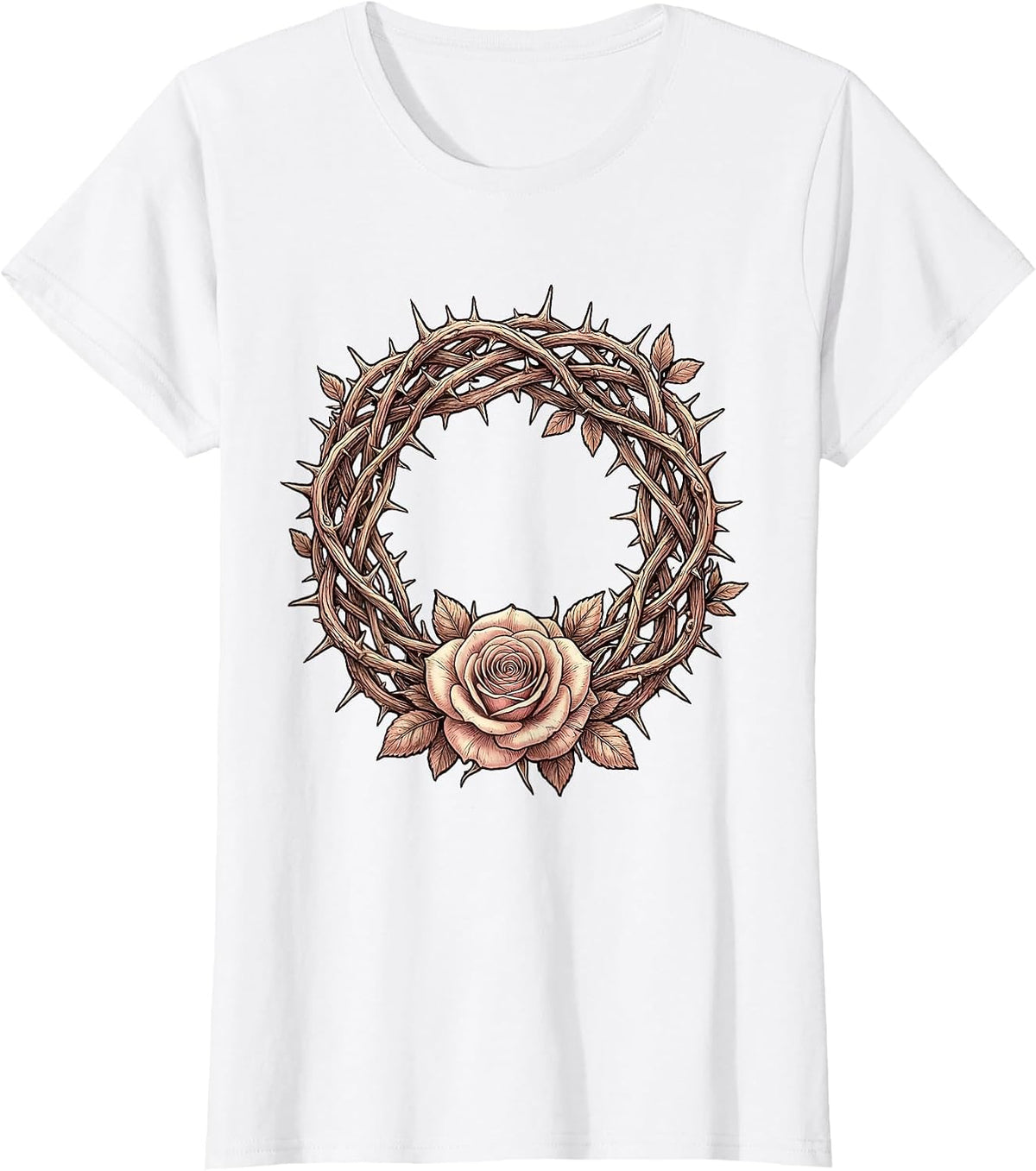 Crown of Thorns Rose Jesus Faith Graphic T-Shirt - White