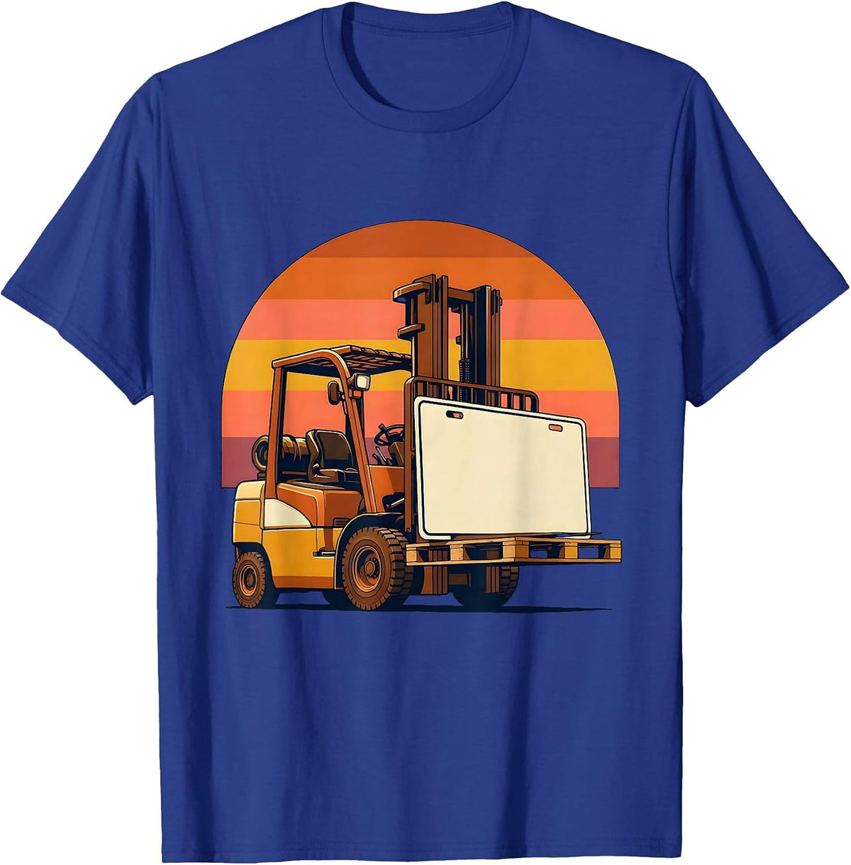 Men's Forklift Lifting License Retro 70s Warehouse Worker Humor T-Shirt - Royal Blue