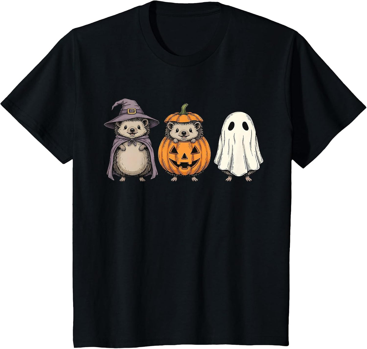 Spooky Ghost Hedgehog Lover Pumpkin Halloween T-Shirt - Black