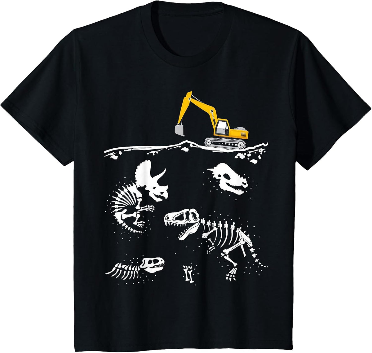 Dinosaur Fossils Digging Excavator Dinos Skeleton T-rex T-Shirt - Black