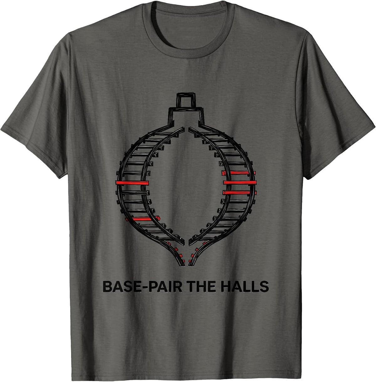 Base-Pair the Halls Funny Science Teacher DNA Helix T-Shirt - Asphalt Grey