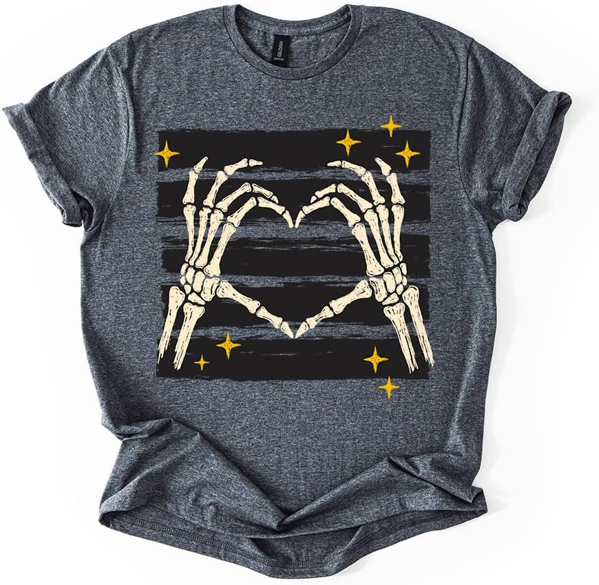 Skeleton Retro Halloween Graphic Tee - Dark Heather