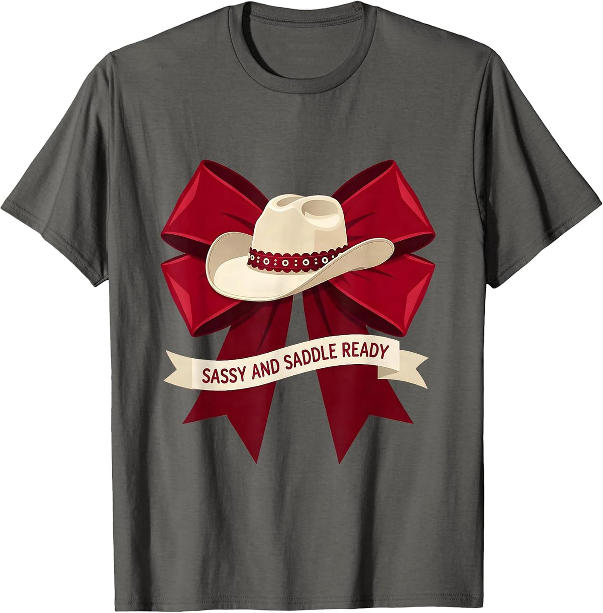 Sassy and Saddle Ready White Cowgirl Design T-Shirt - Asphalt Grey