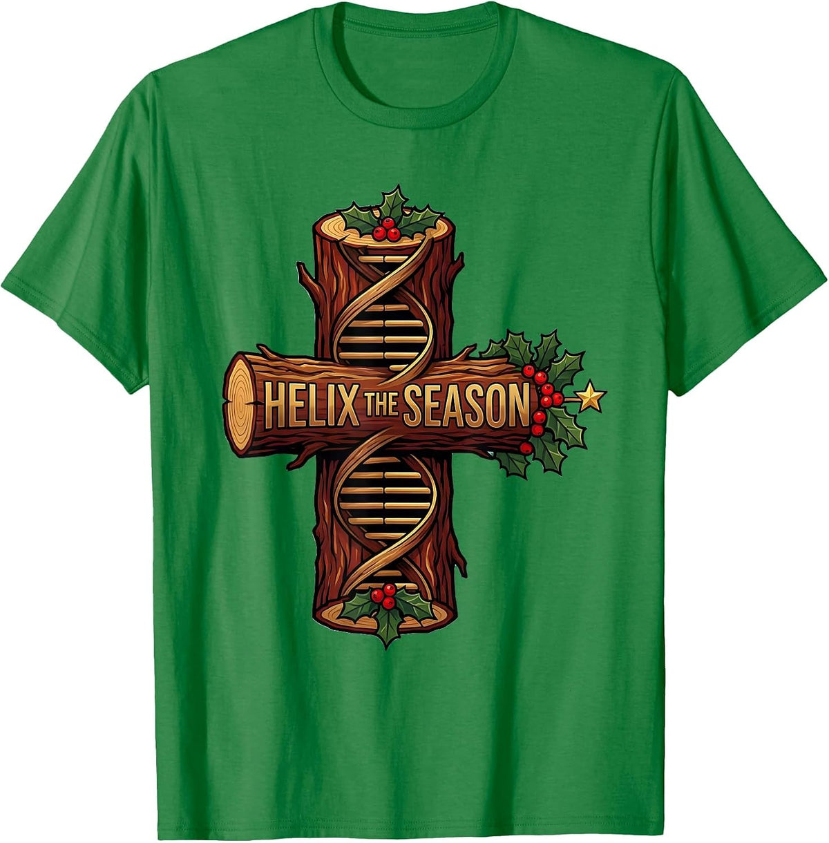 Men's Helix the Season Science Teacher DNA Helix Christmas Humor T-Shirt - Kelly Green