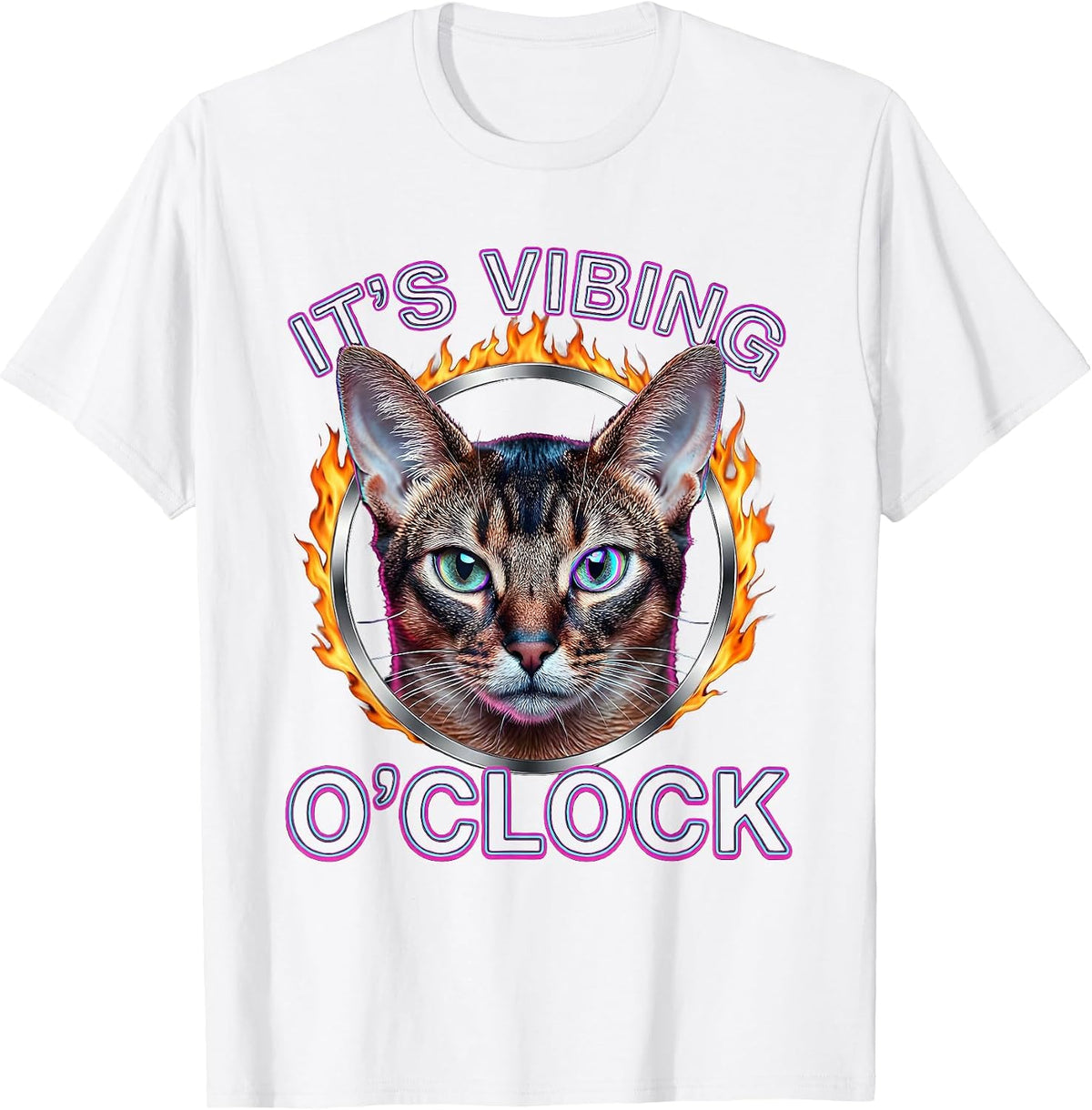 It's Vibing O'Clock Funny Cat Meme Bootleg Graphic T-Shirt - White