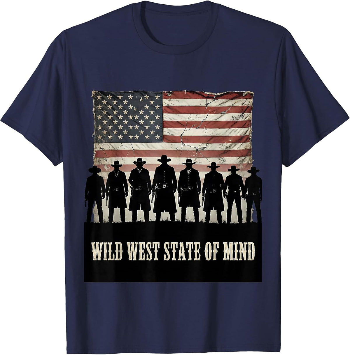 Men's Wild West State of Mind Cowboy Design T-Shirt - Navy Blue