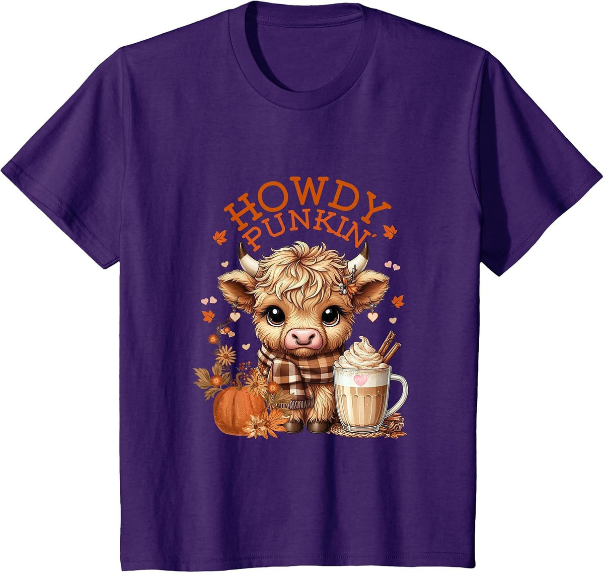 Highland Cow, Cute and Cozy Ready for Fall Fun! T-Shirt - Purple