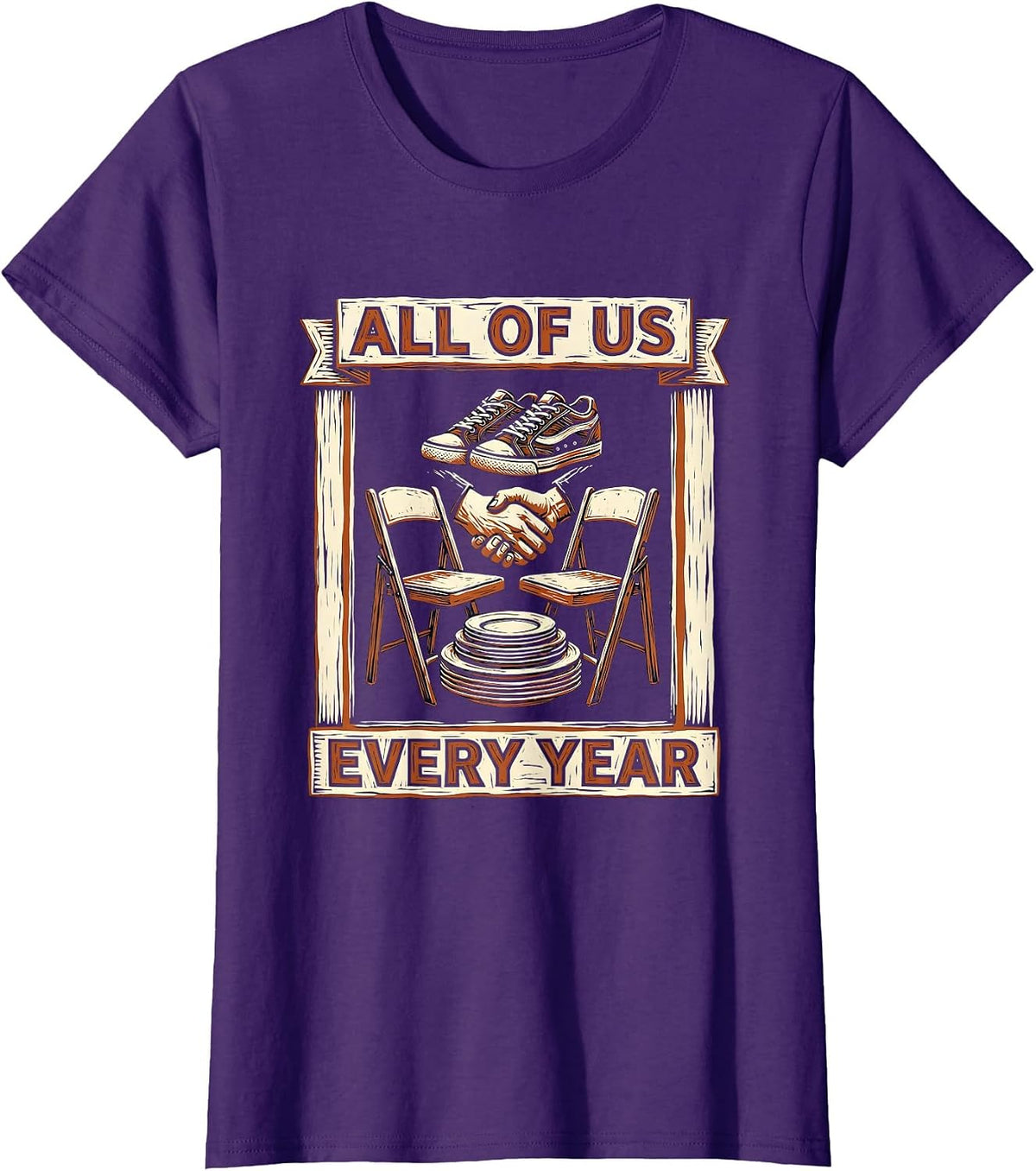 Women's All Of Us Every Year Linocut Family Reunion Matching T-Shirt - Purple