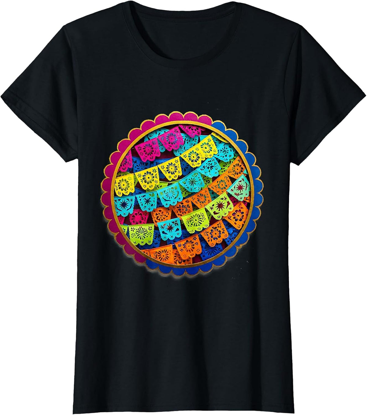 Kids Mexico Colorful Papel Picado Banner Design T-Shirt - Black