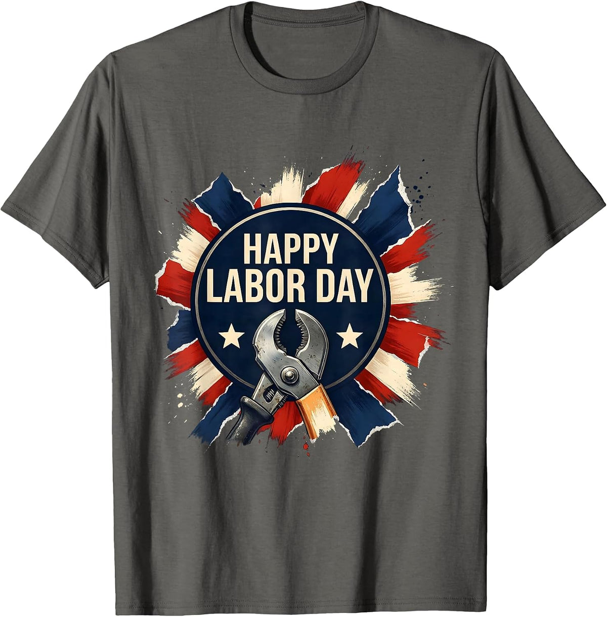 Men's Happy Labor Day Patriotic Union Worker Pride Custom Style T-Shirt - Asphalt Grey