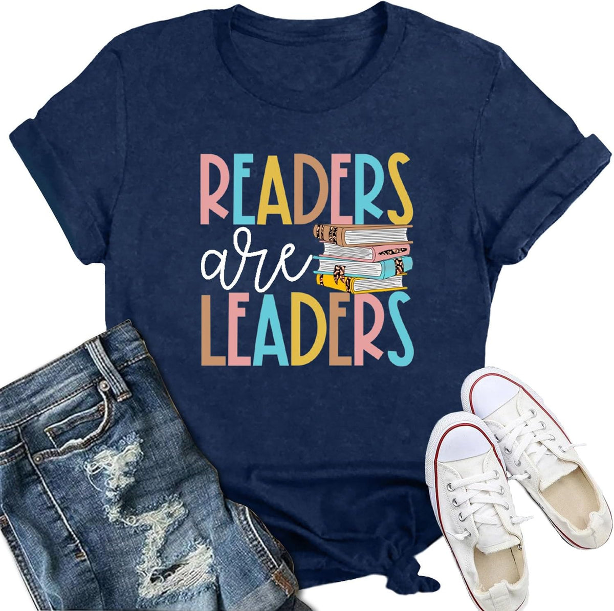 Women's Reading Shirts Readers are Leaders Read Lover Bookworm Tee - Blue