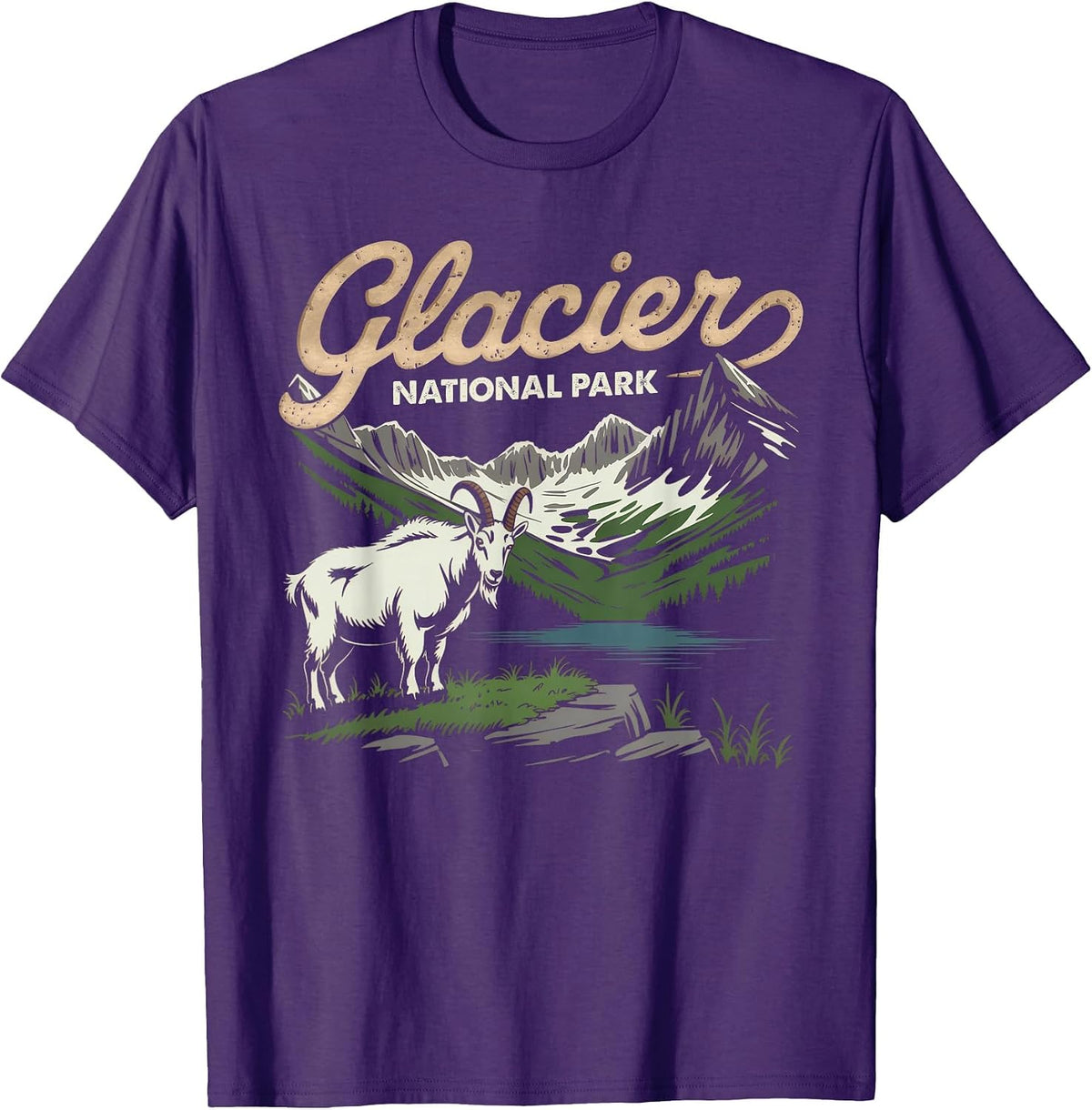 Glacier National Park Mountain Goat Tee for Nature Lovers T-Shirt - Purple