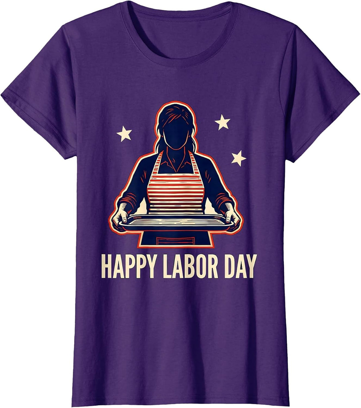 Women's Happy Labor Day Stencil Graphic Patriotic Woman Gift T-Shirt - Purple