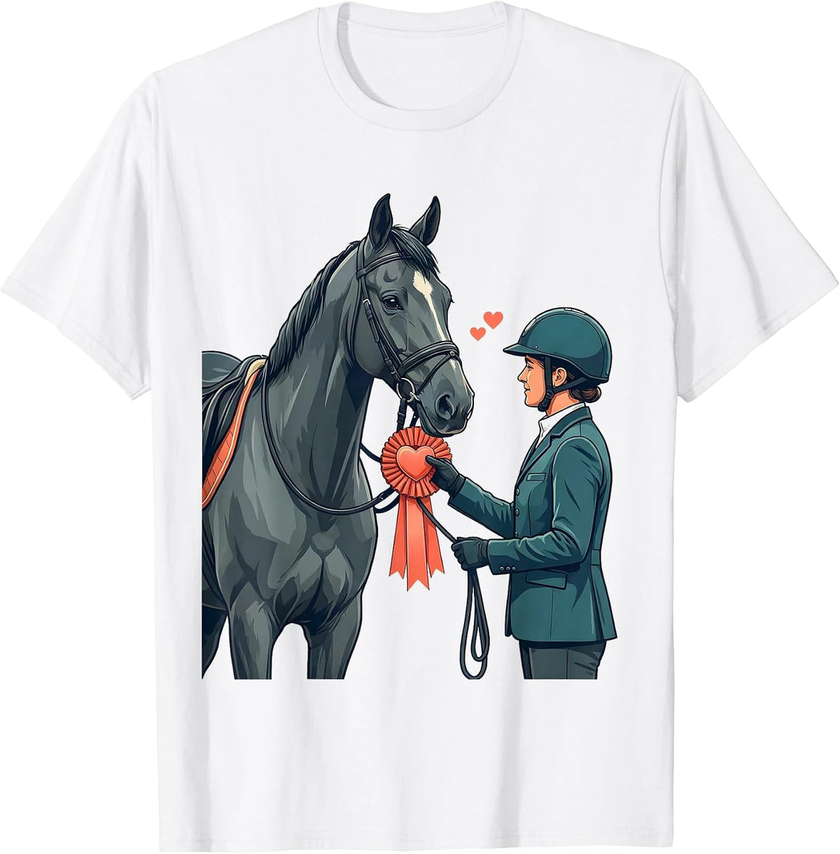 Men's Heart Horse Rosette Flat Vector Equestrian Valentines Day T-Shirt - White
