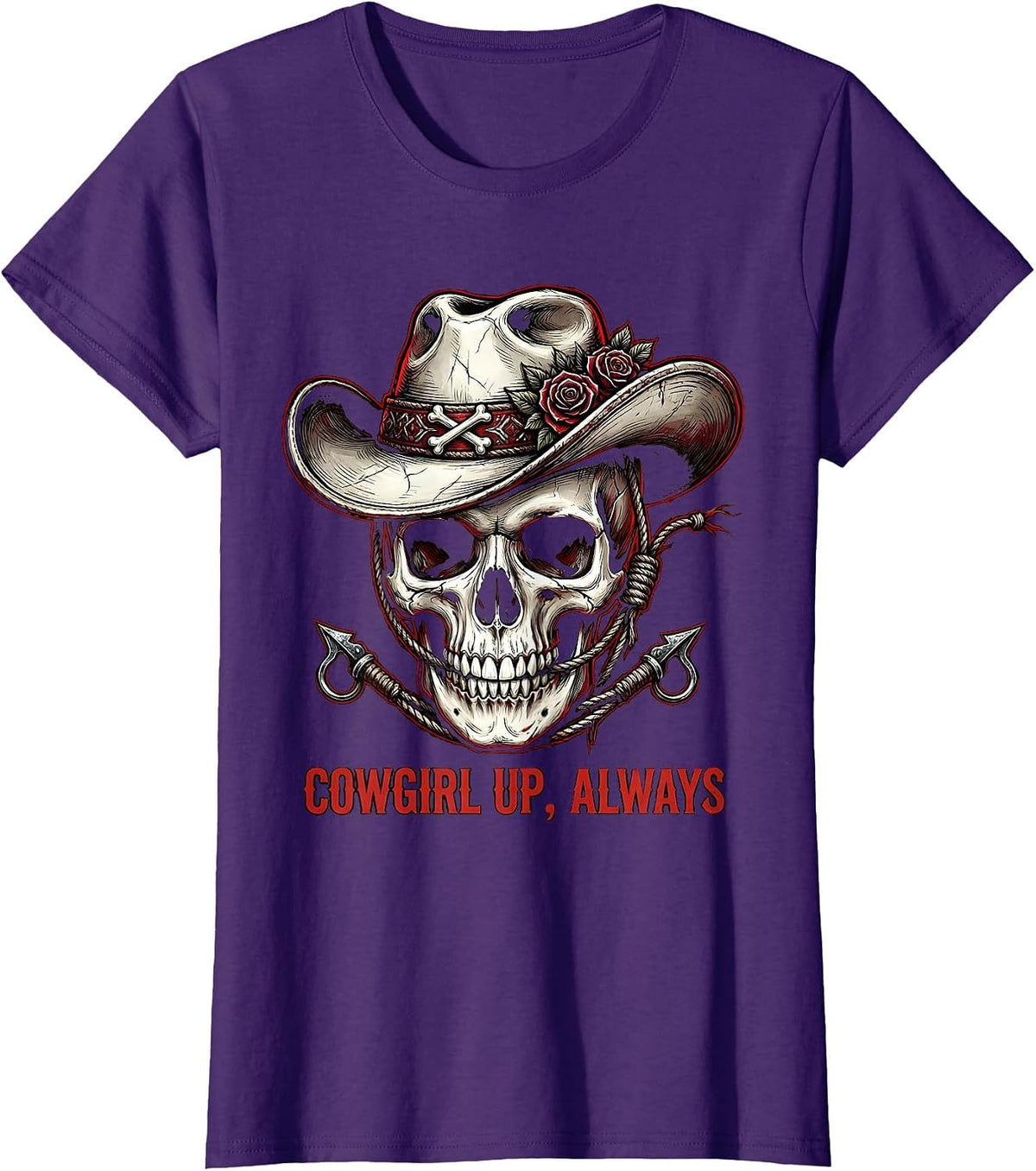 Women's Cowgirl Up Always Western Spirit Design T-Shirt - Purple
