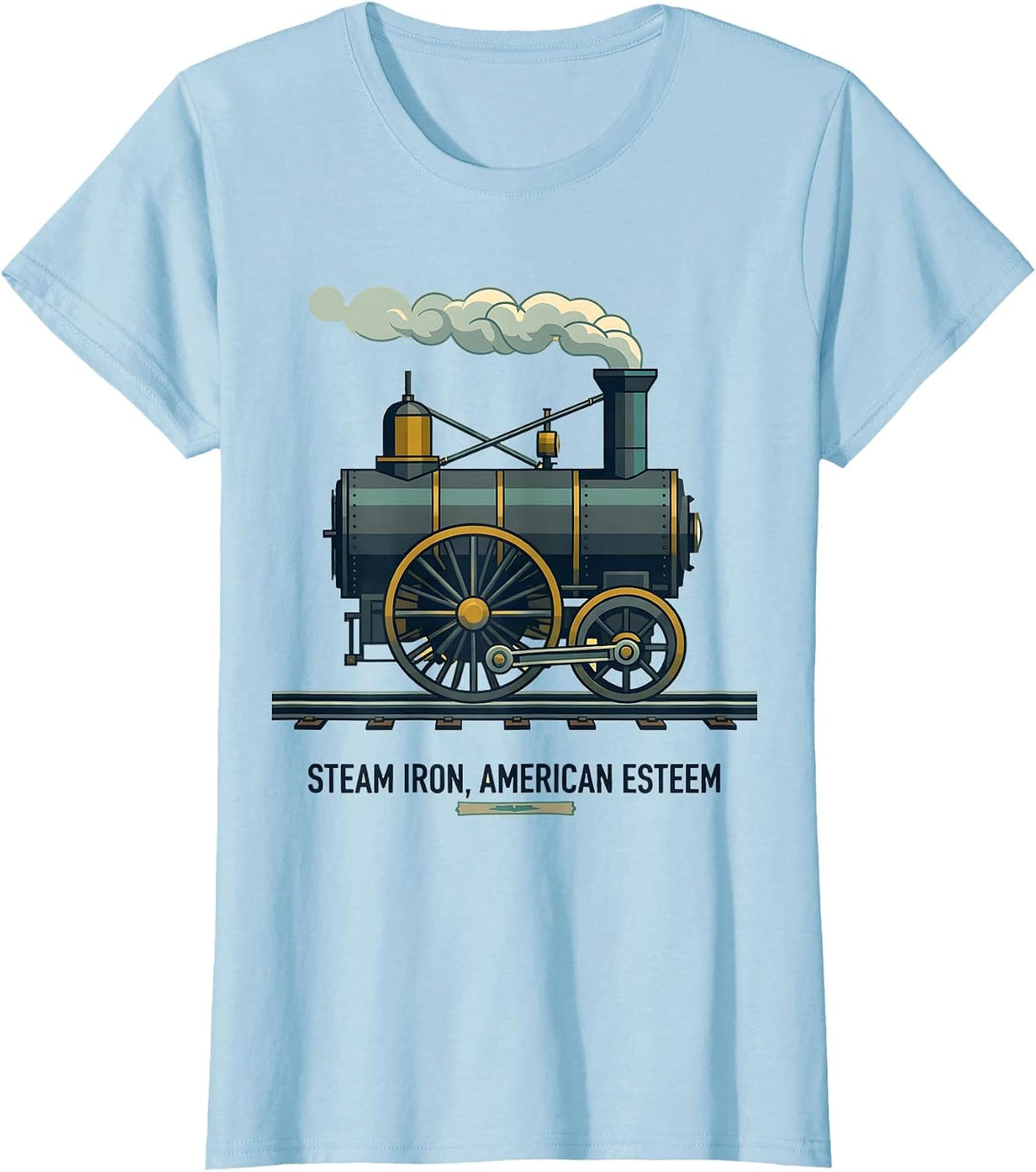 Women's Steam Iron American Esteem Midcentury Modern Big Boy Train T-Shirt - Baby Blue