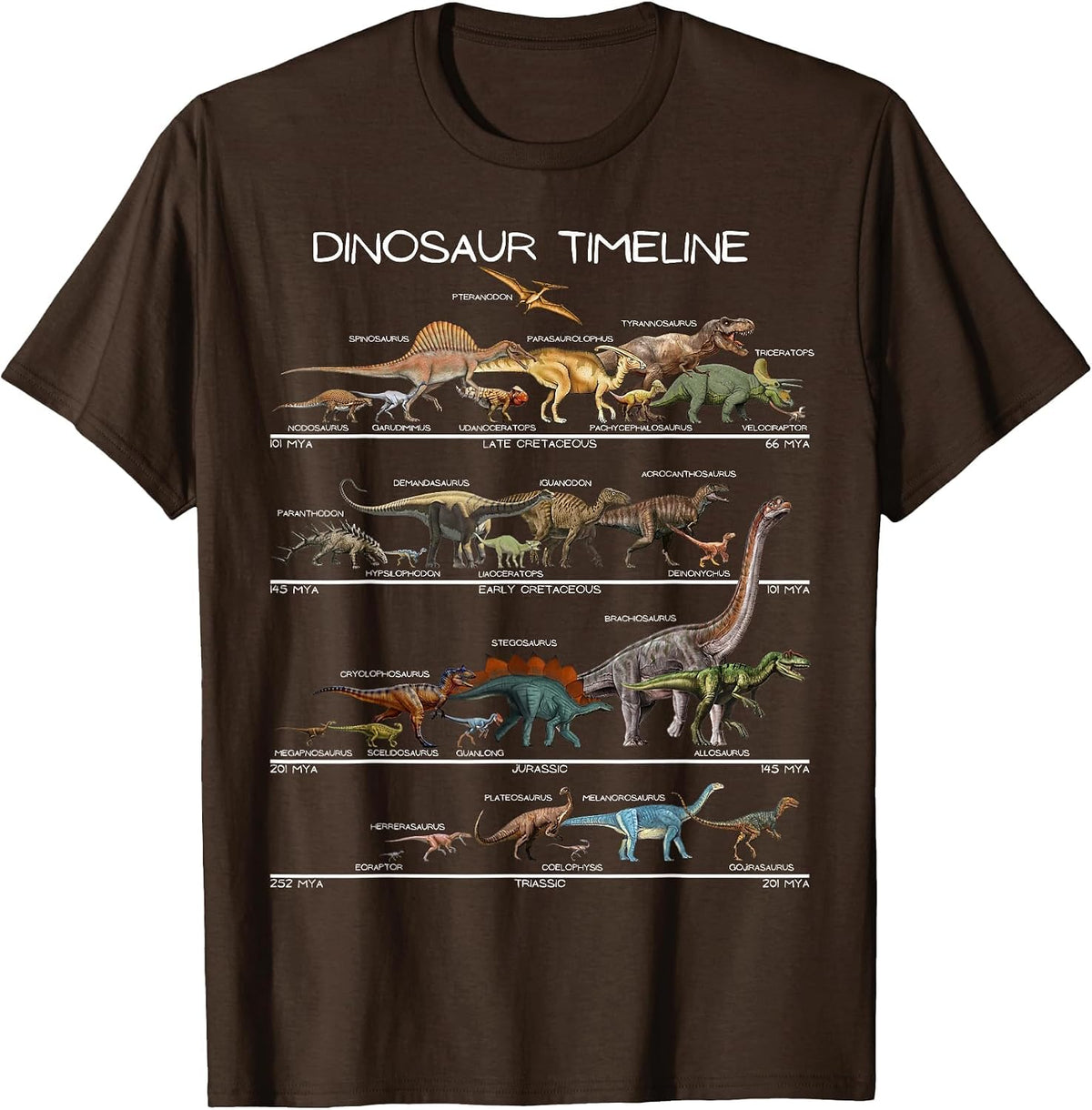 Dinosaur Timeline Dino Evolution Prehistoric Paleontology T-Shirt - Brown