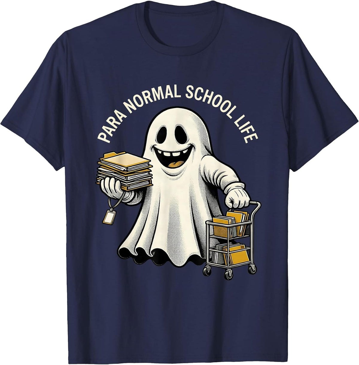 Men's Para Normal School Life Retro Cartoon Ghost Paraeducator T-Shirt - Navy Blue