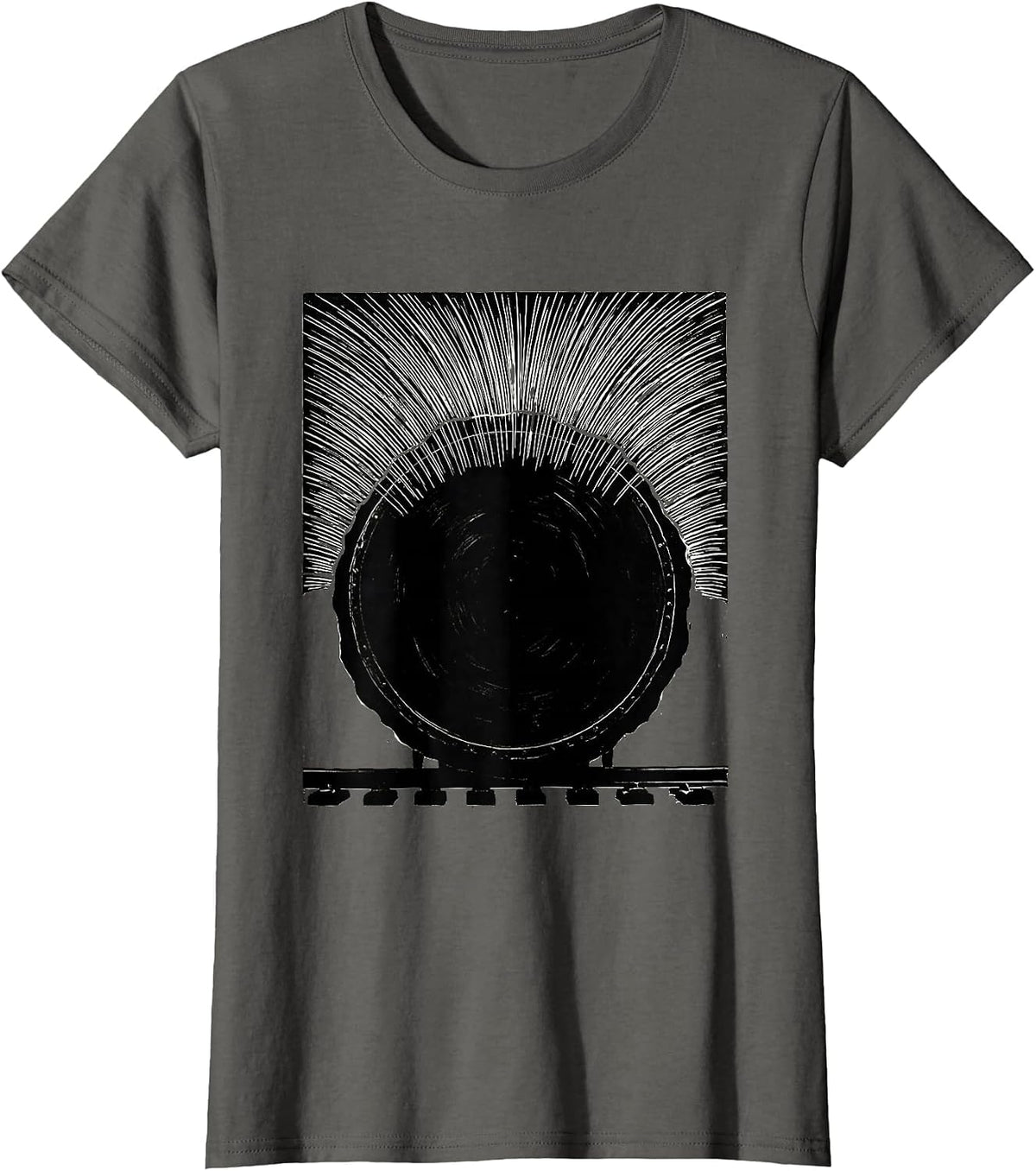 Women's Locomotive Water Hatch Funny Train Enthusiast Model Railroad T-Shirt - Asphalt Grey