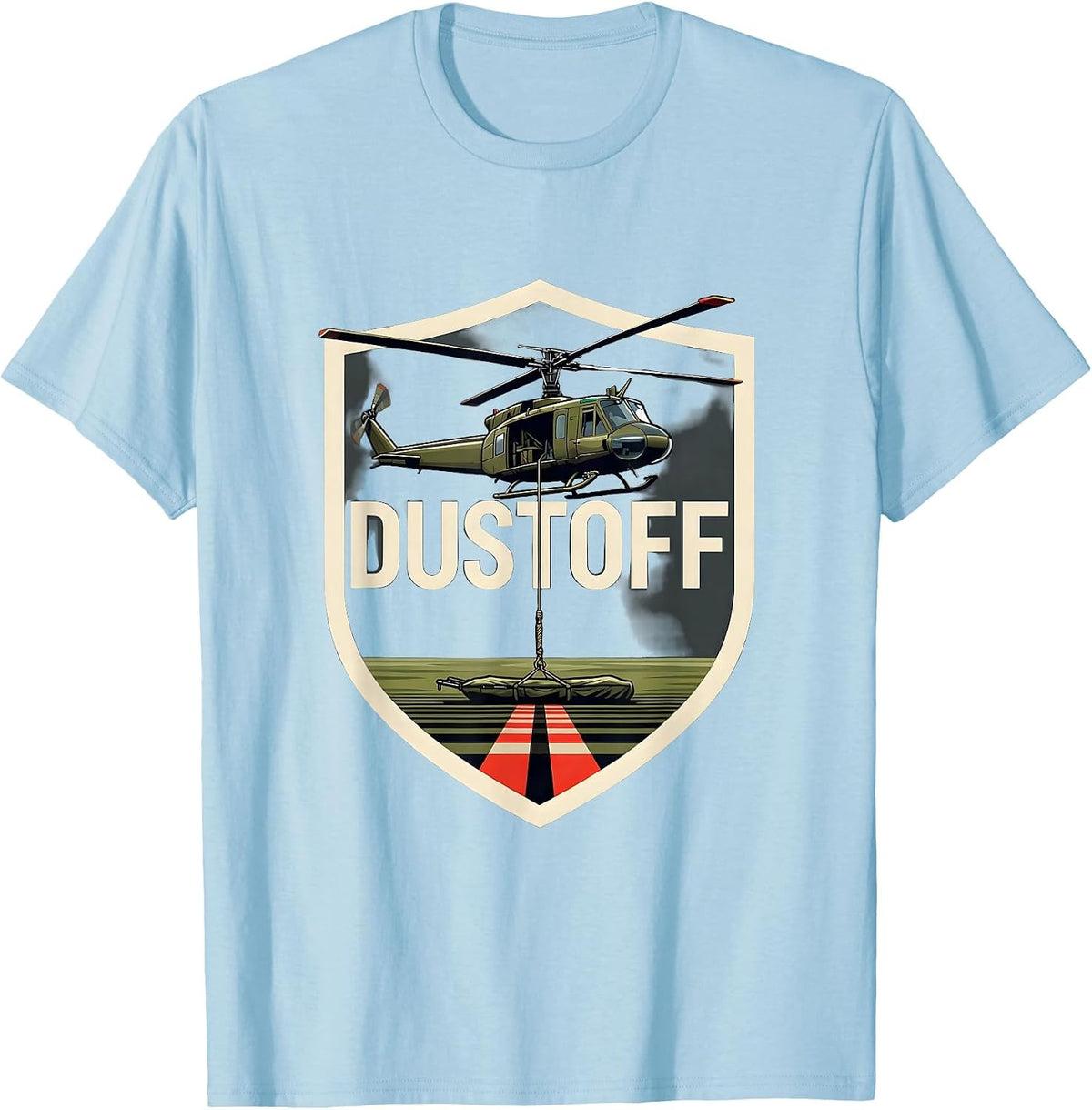 Men's Dustoff UH-1 Huey Veteran Military Helicopter Pilot Tribute T-Shirt - Baby Blue