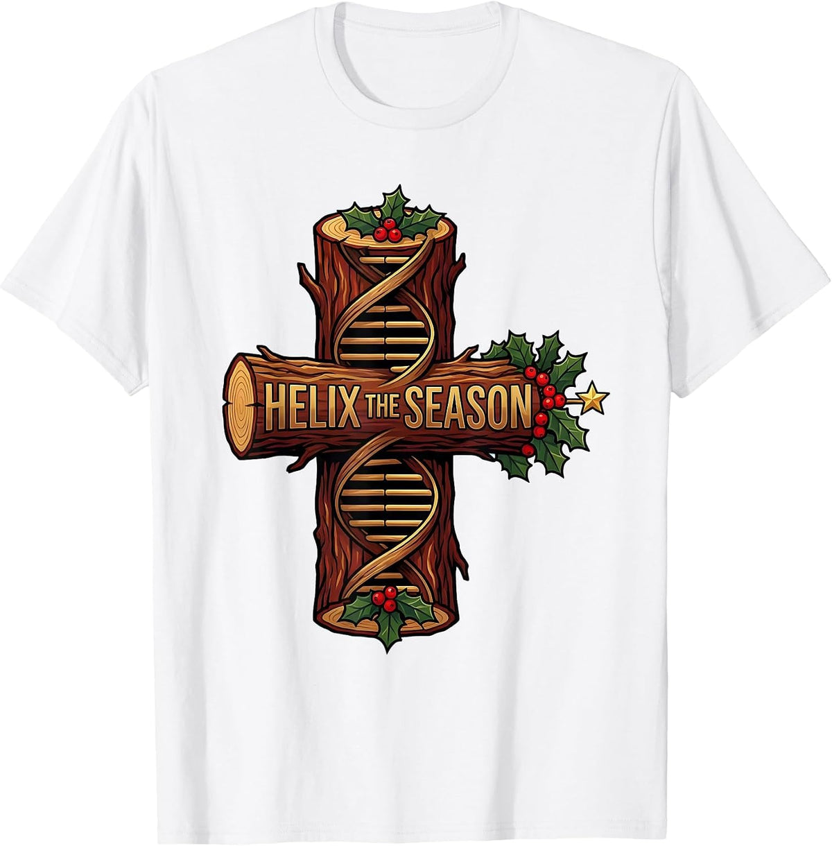 Men's Helix the Season Science Teacher DNA Helix Christmas Humor T-Shirt - White