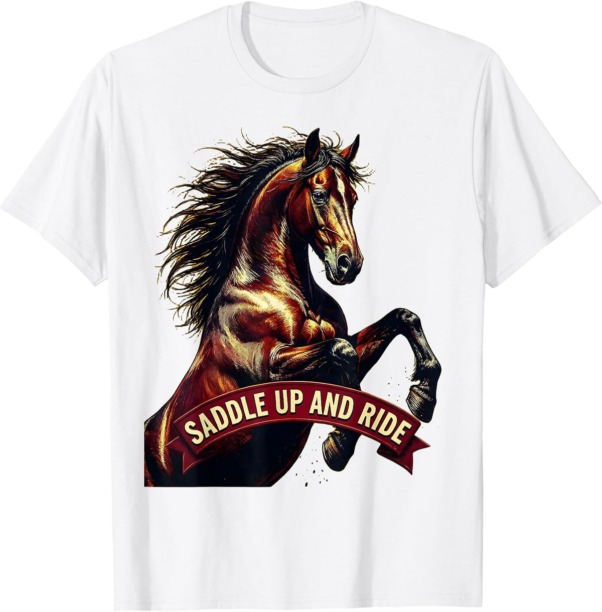 Men's Saddle Up and Ride Horse Lover Design T-Shirt - White
