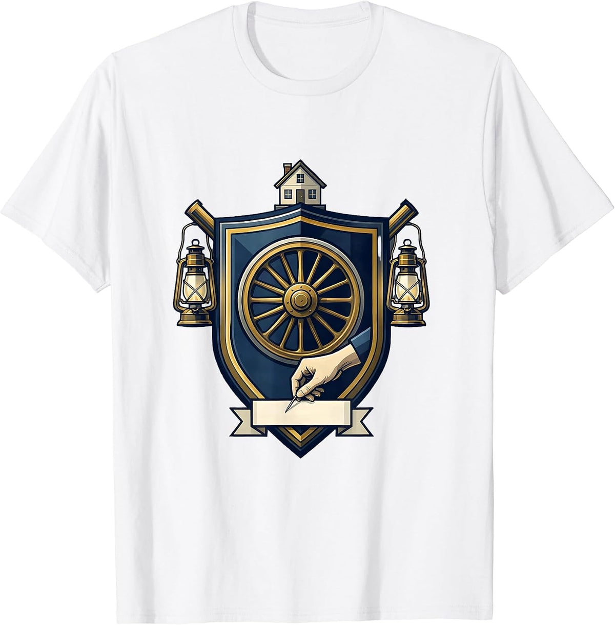 Men's Locomotive Wheel Crest Emblem Train Hobbyist Humor T-Shirt - White