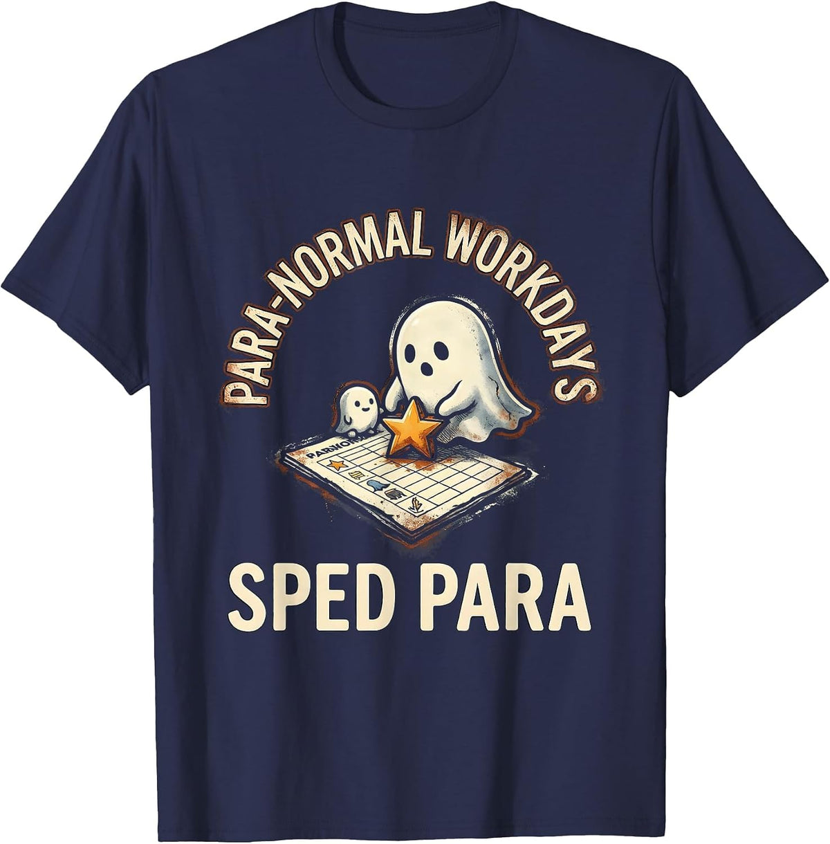 Men's Para-Normal Workdays SPED Para Ghost Rubber Stamp Humor T-Shirt - Navy Blue