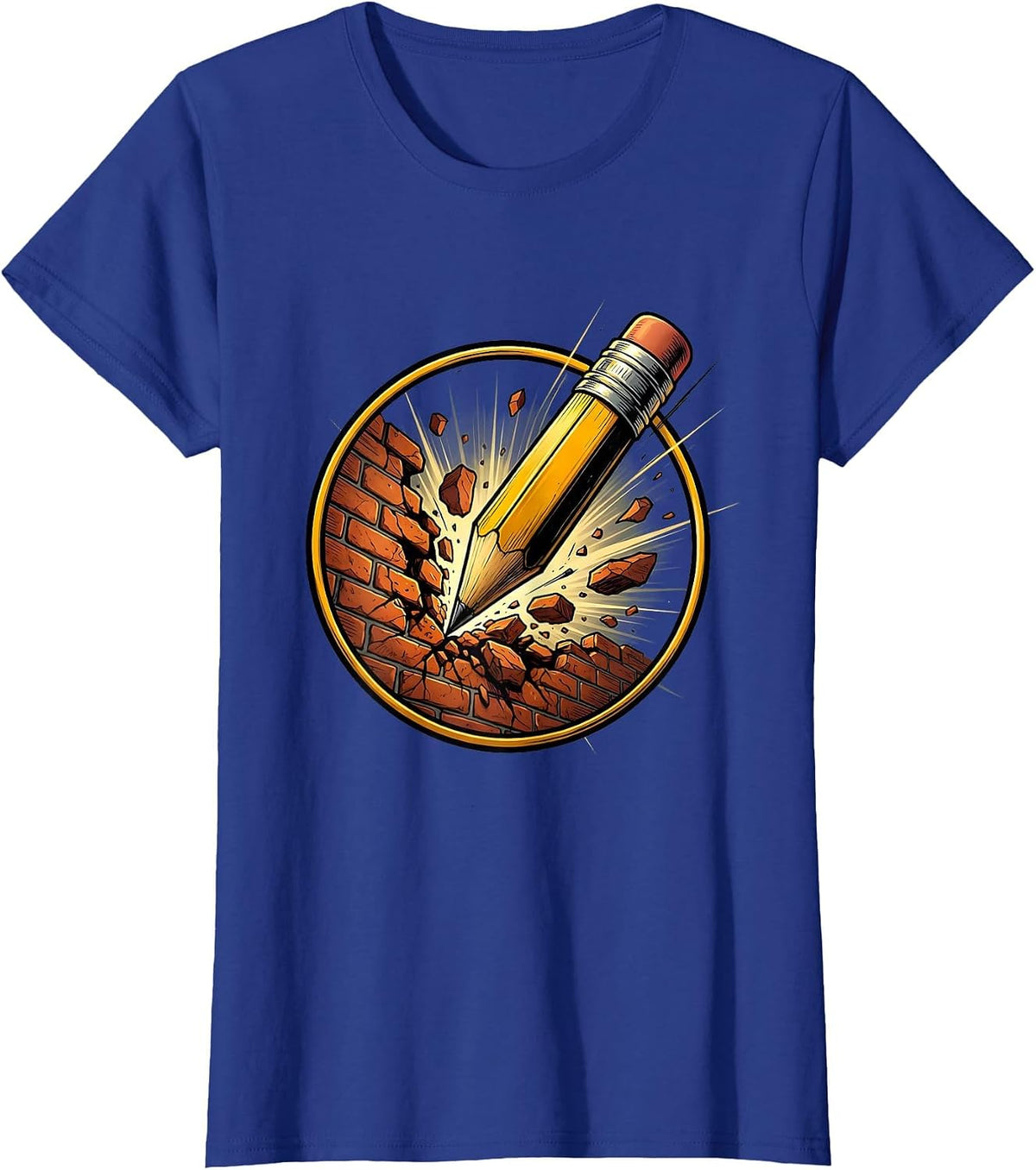 Women's Sped Teacher Pencil Breaking Through Brick Wall T-Shirt - Royal Blue