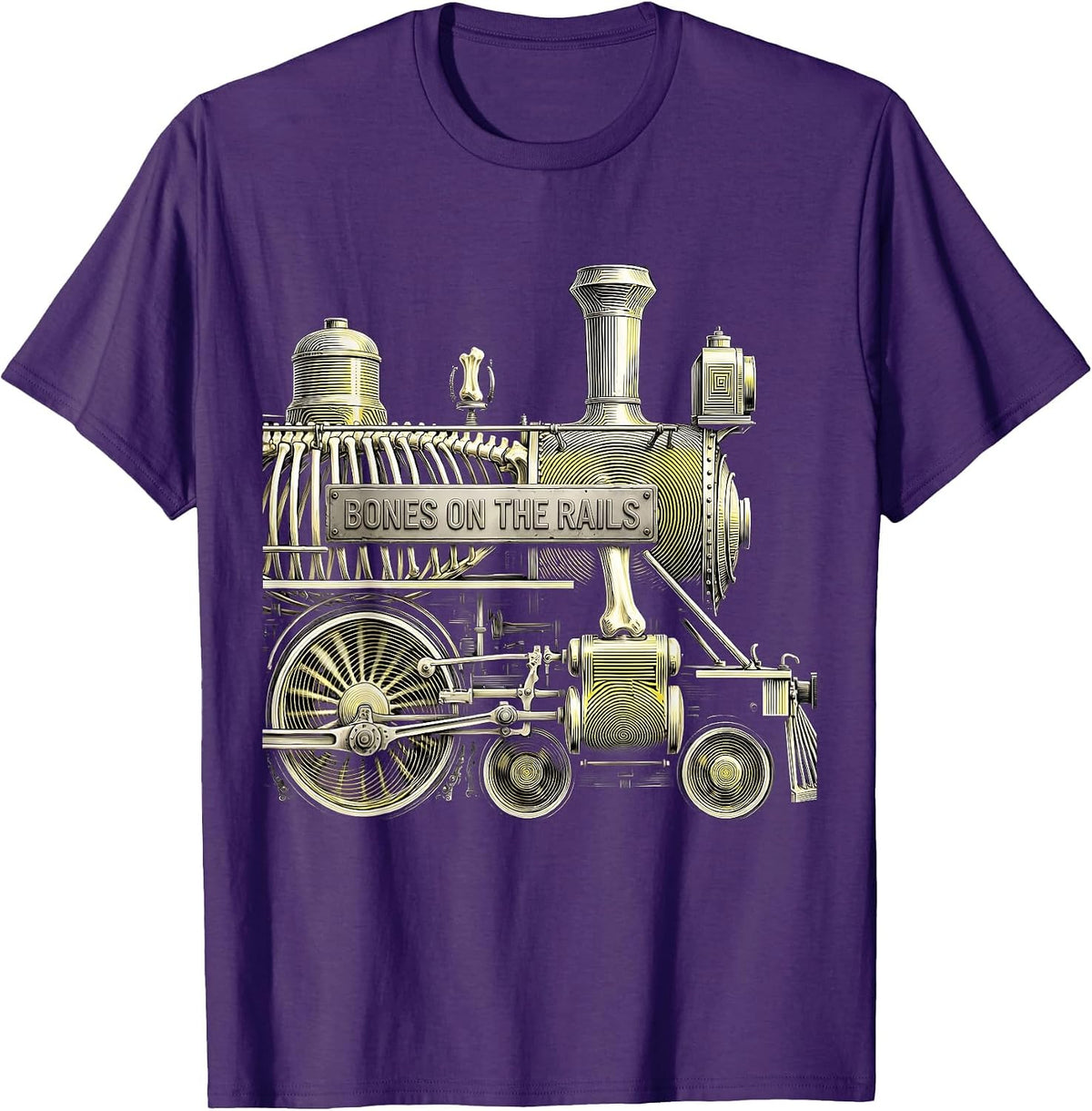Halloween Skeleton Model Train Set Bones on the Rails T-Shirt - Purple
