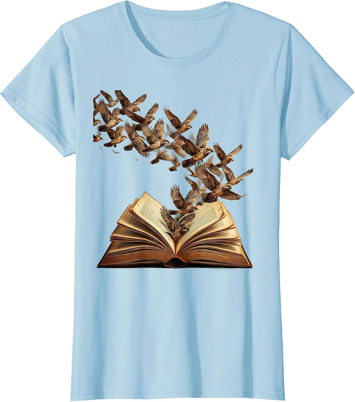 Open Book Birds In Flight Teacher Graphic T-Shirt - Baby Blue