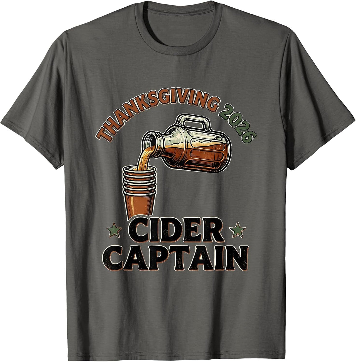 Thanksgiving 2026 Cider Captain Vintage Family Crew Matching T-Shirt - Asphalt Grey