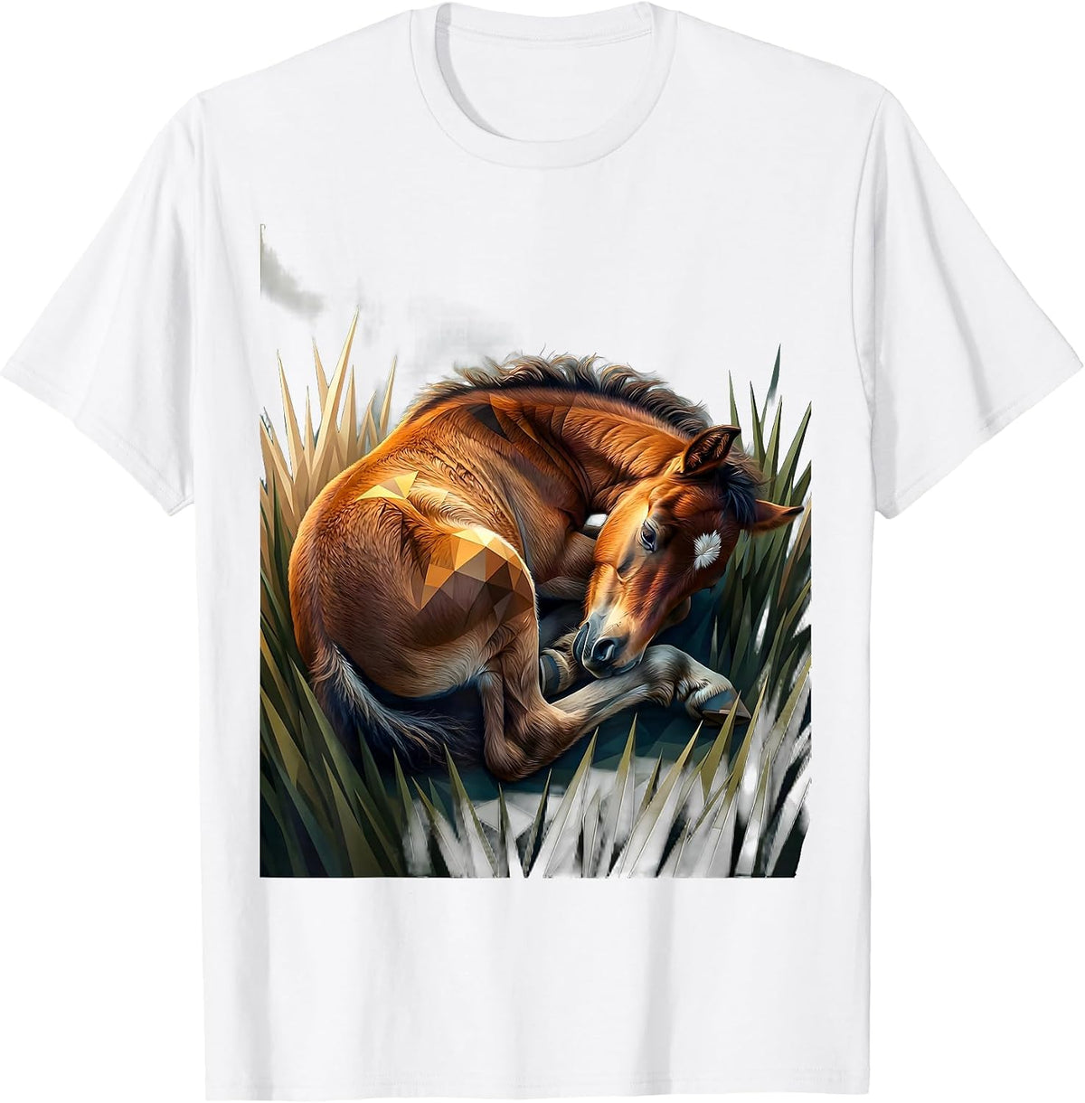 Men's Sleeping Foal in Tall Grass Horse Lover Design T-Shirt - White