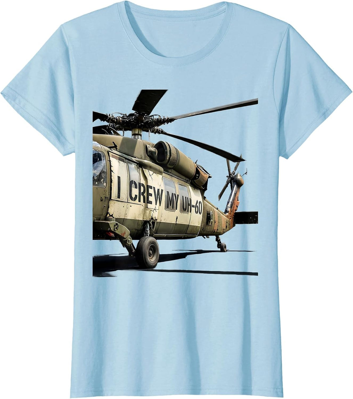 Women's I Crew My UH-60 Distressed Military Helicopter Pilot Veteran T-Shirt - Baby Blue