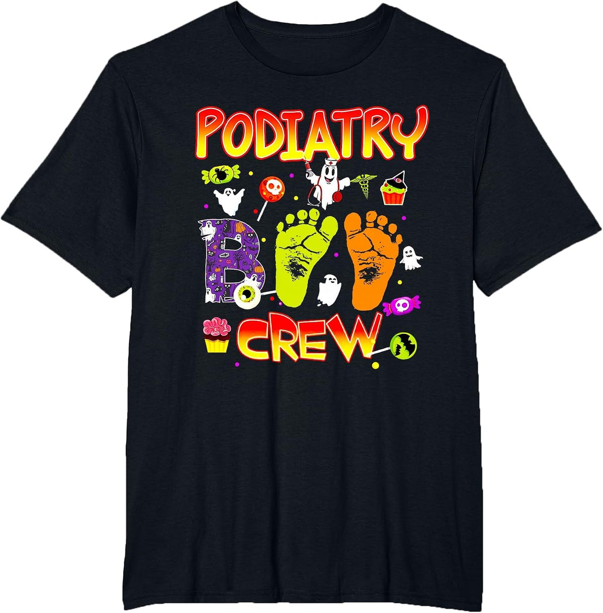 Podiatry Boo Crew Funny Ghost Footprint Halloween Spooky T-Shirt - Black