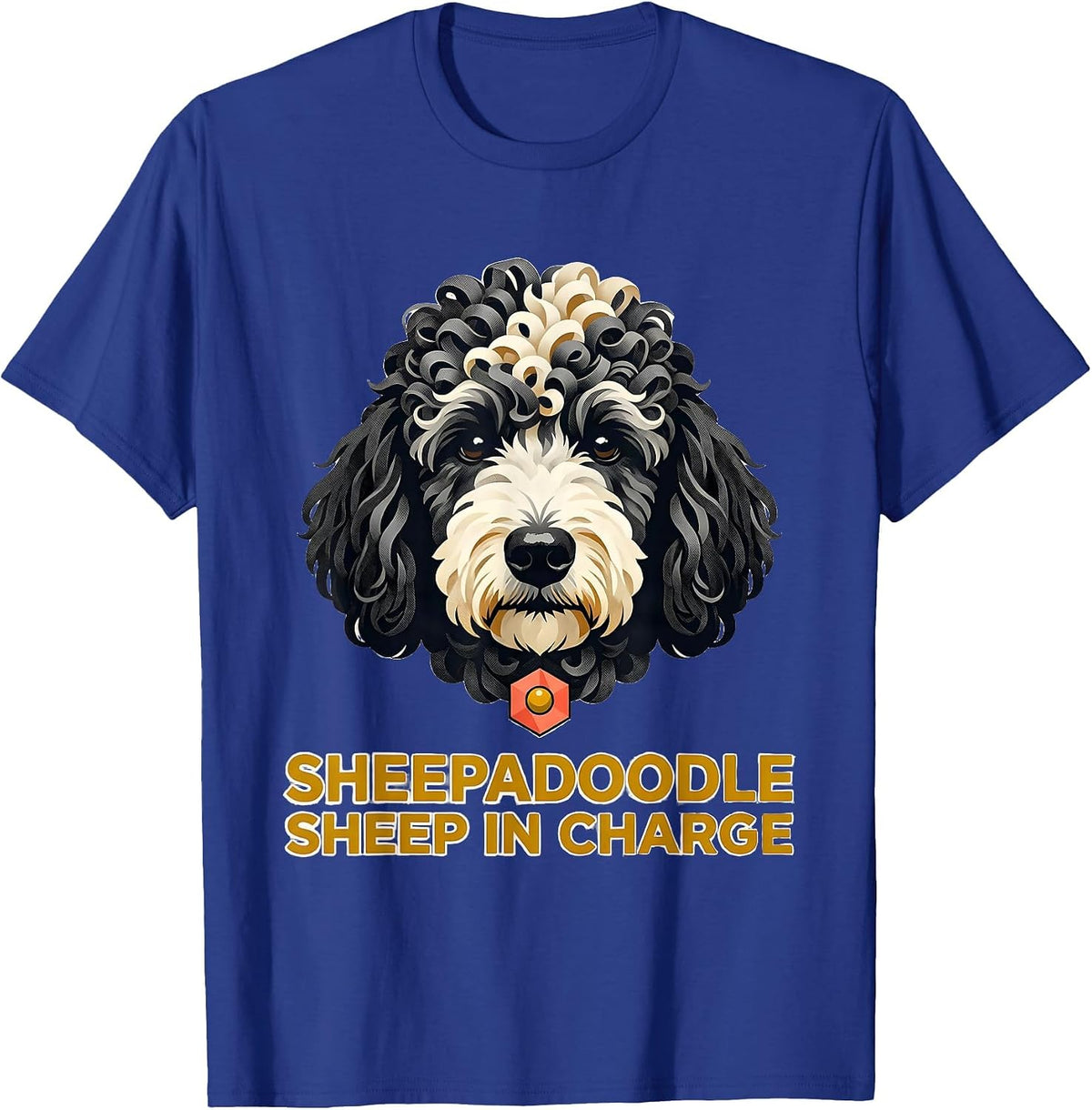 Sheepadoodle Sheep in Charge Midcentury Modern Doodle Dog T-Shirt - Royal Blue
