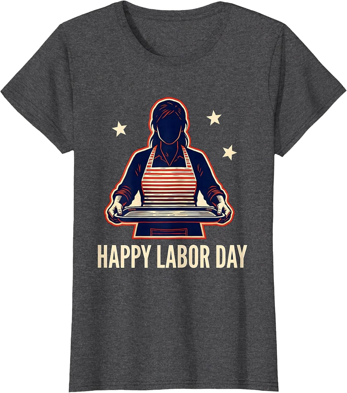 Women's Happy Labor Day Stencil Graphic Patriotic Woman Gift T-Shirt - Dark Heather Grey