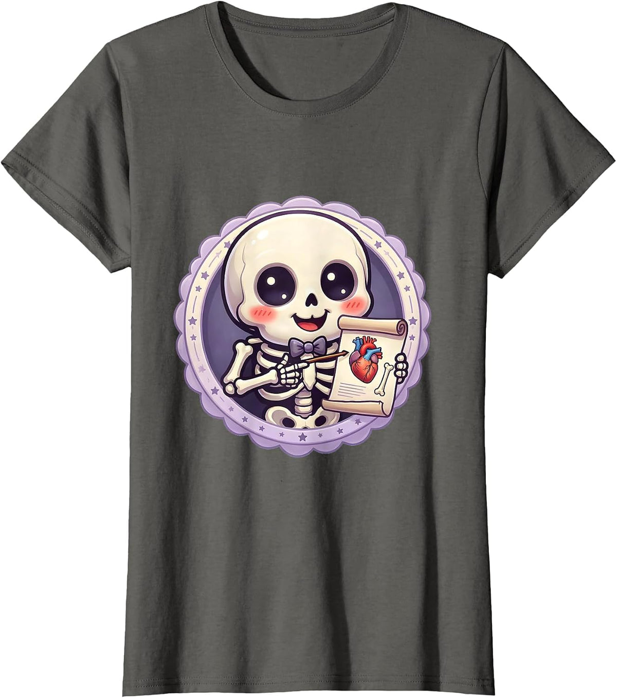Women's Skeleton Teacher Anatomy Chart Halloween Design T-Shirt - Asphalt Grey