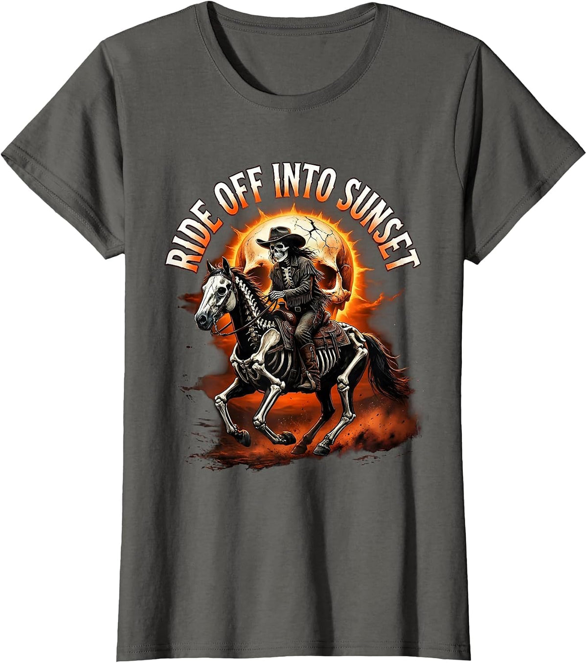 Women's Ride Off Into Sunset White Cowgirl Design T-Shirt - Asphalt Grey