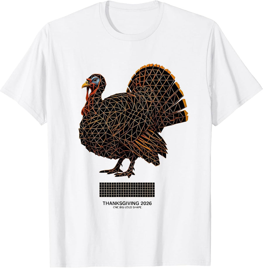 Men's Thanksgiving 2026 One Big Loud Shape Geometric Family Crew T-Shirt - White