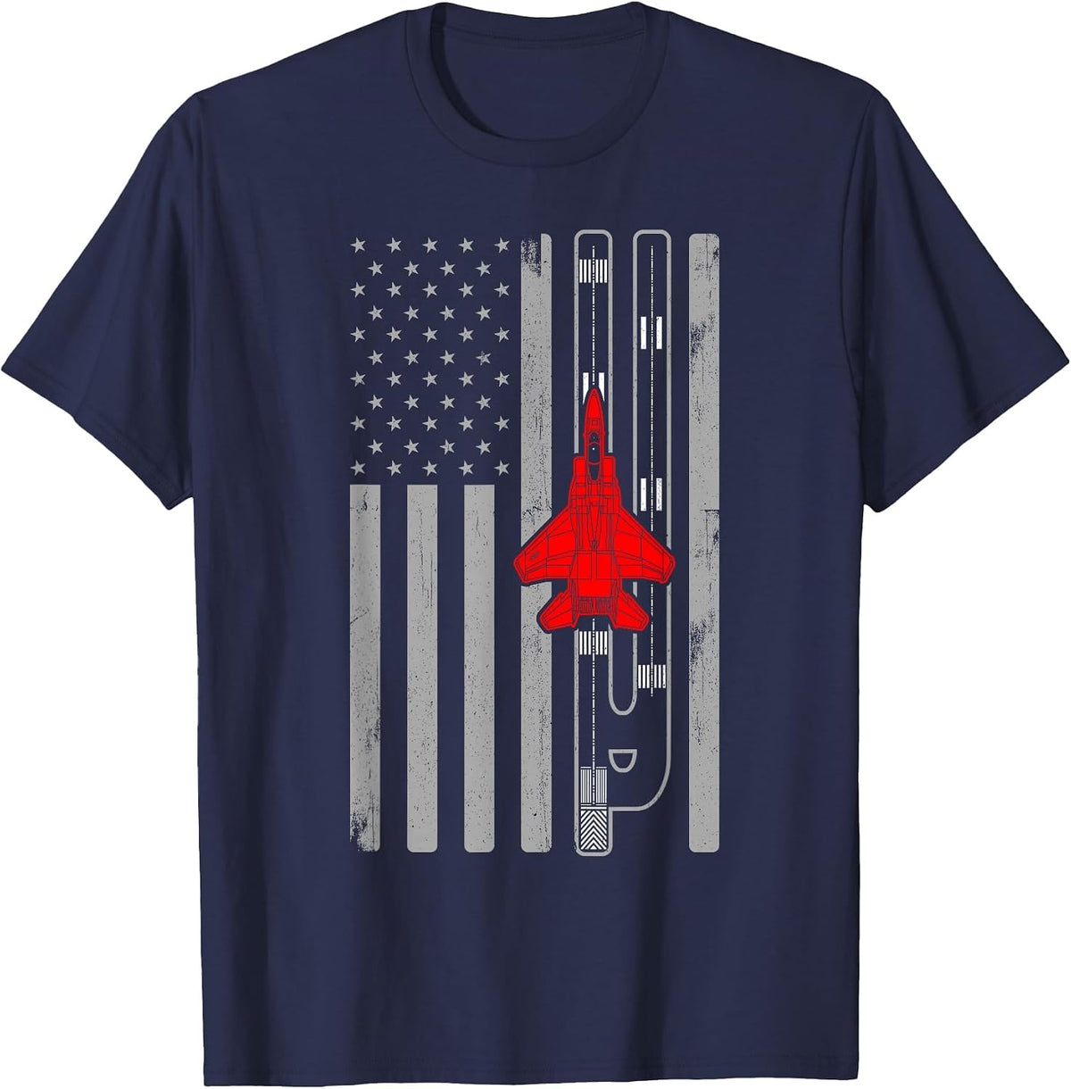 F-15 Eagle Fighter Jet Plane American Flag F15 T-Shirt - Navy Blue