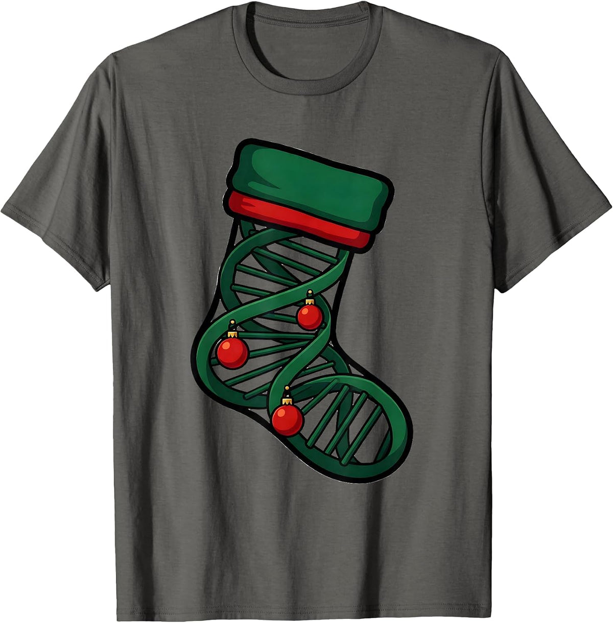 Men's DNA Helix Christmas Stocking Science Teacher Humor T-Shirt - Asphalt Grey
