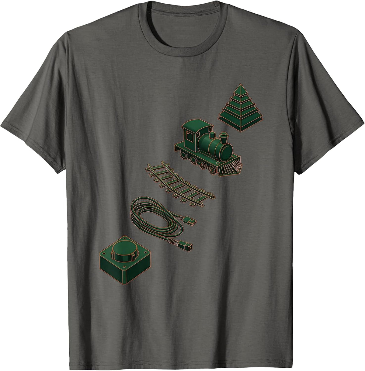 Men's Exploded Train And Tree Kit Vintage Model Railroad T-Shirt - Asphalt Grey